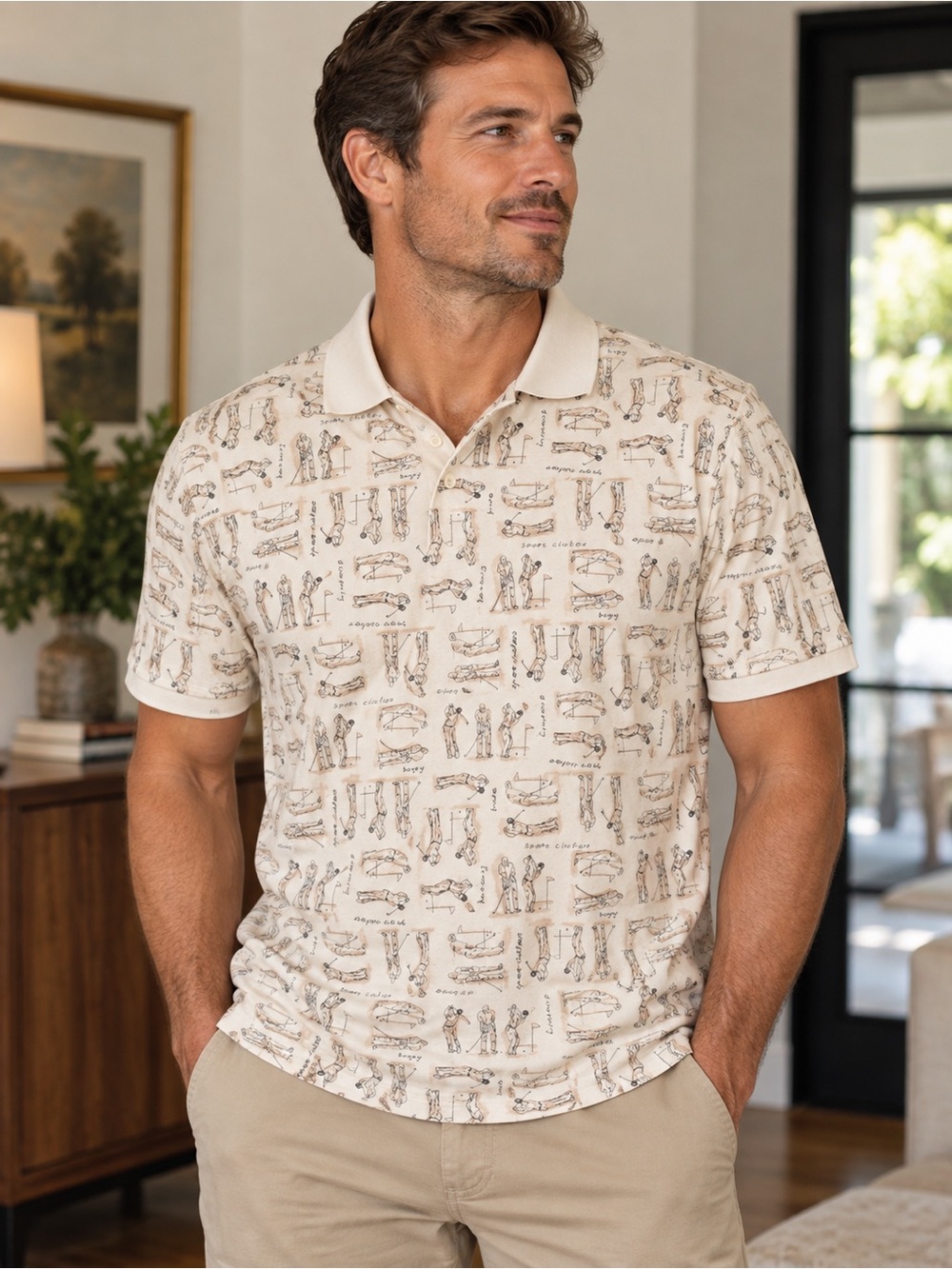 Vintage Men's Cream Printed Polo Shirt golf, man